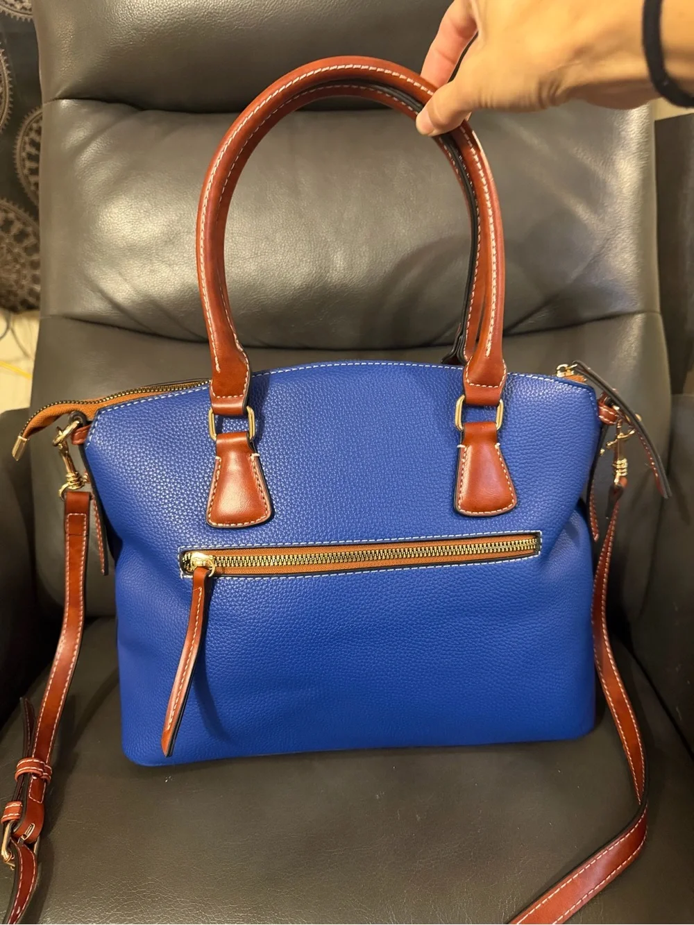 Blue and Brown Women’s Satchel Handbag